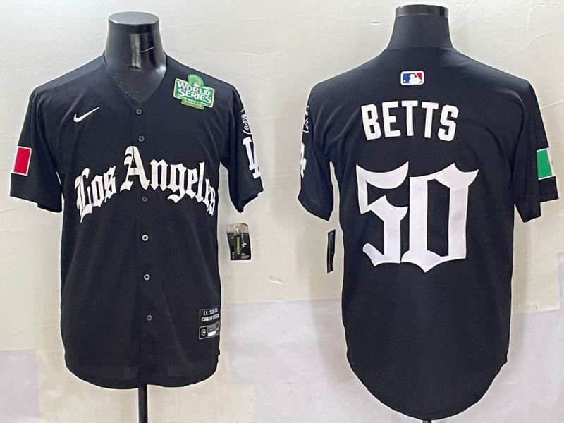 Men Los Angeles Dodgers #50 Betts Black Five generations Joint Name 2025 Nike MLB Jersey style 6->los angeles dodgers->MLB Jersey